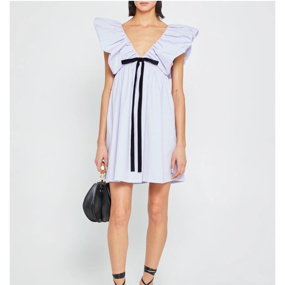 NWT White and Black Ruffled Tie Front Mini Dress - Picture 1 of 5